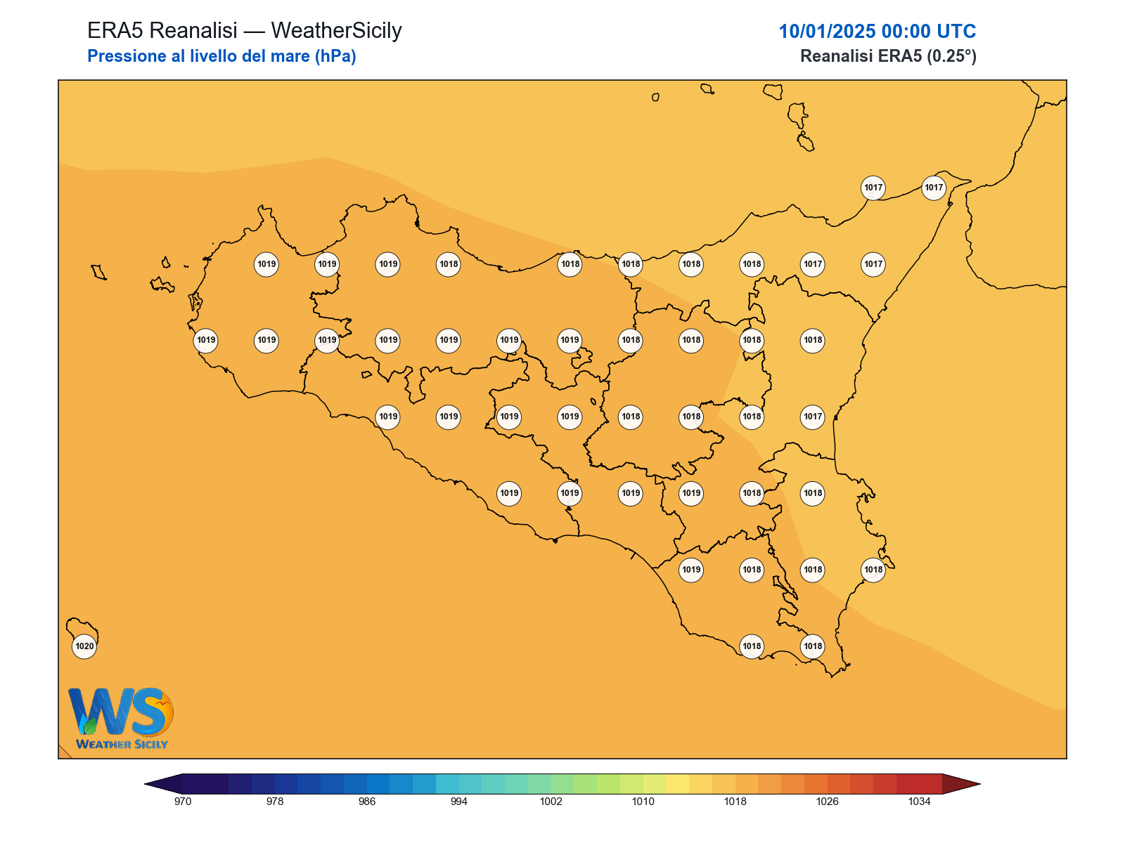 Pressione al livello del mare · 2025011000