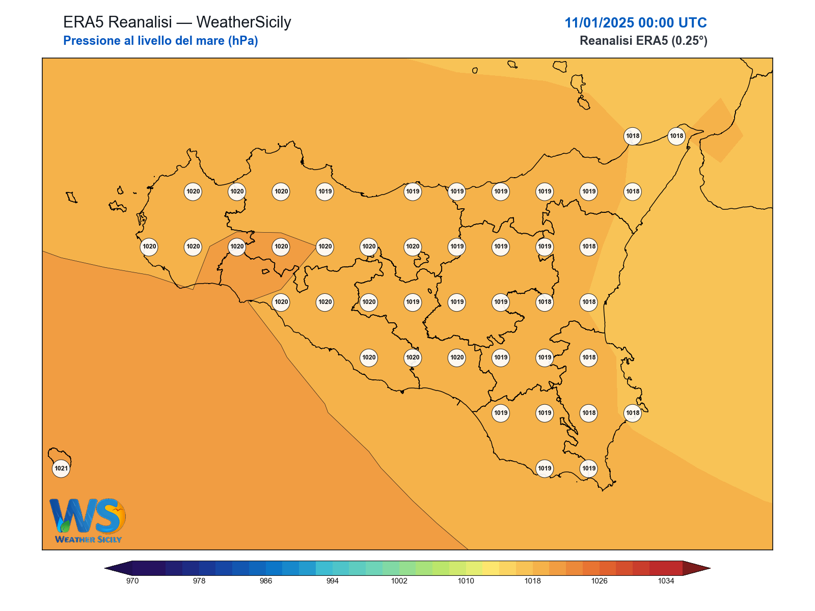 Pressione al livello del mare · 2025011100