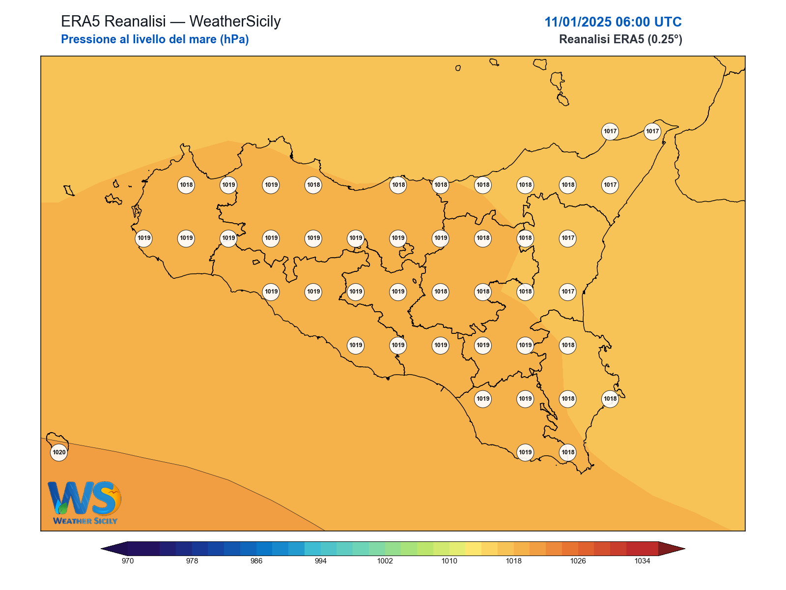 Pressione al livello del mare · 2025011106