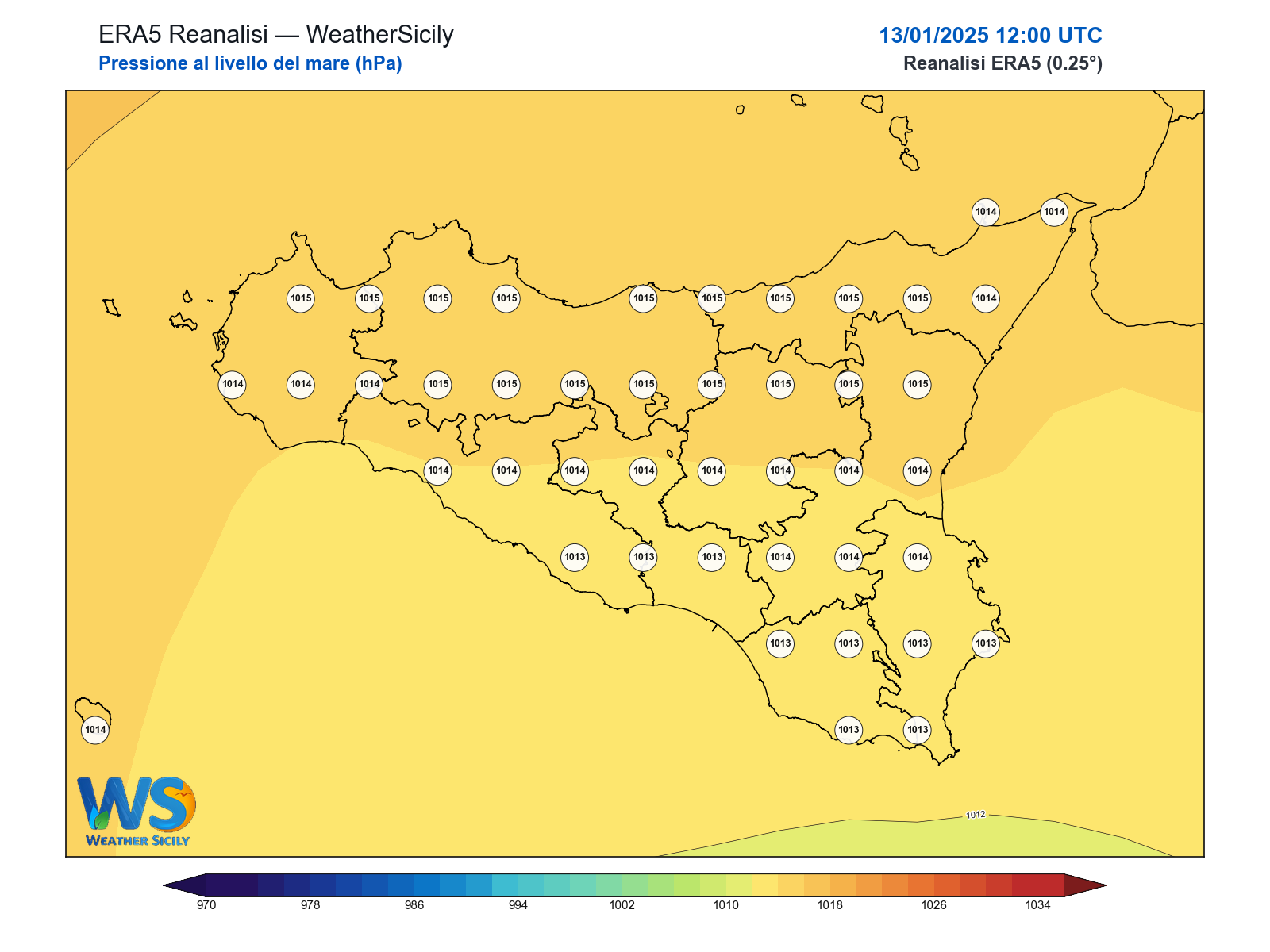 Pressione al livello del mare · 2025011312