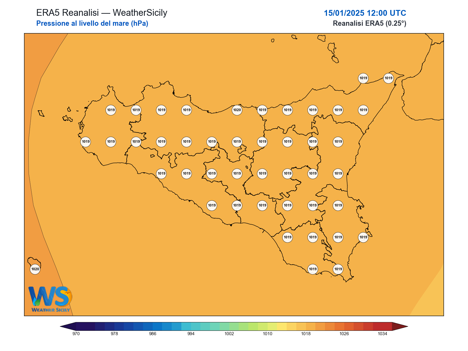 Pressione al livello del mare · 2025011512
