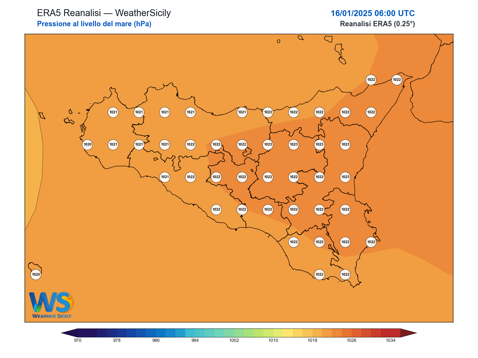 Pressione al livello del mare · 2025011606