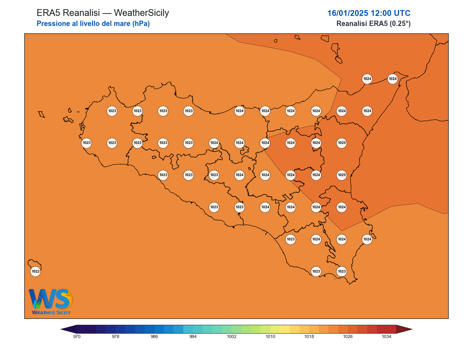 Pressione al livello del mare · 2025011612