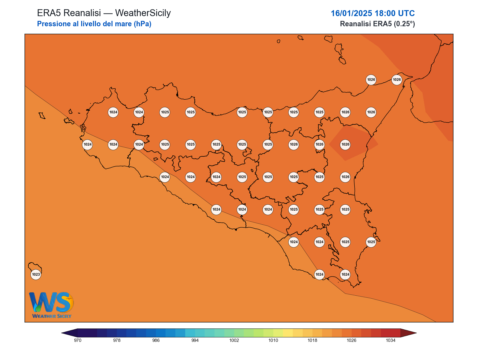 Pressione al livello del mare · 2025011618