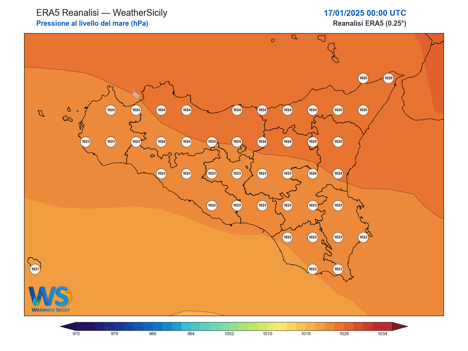 Pressione al livello del mare · 2025011700