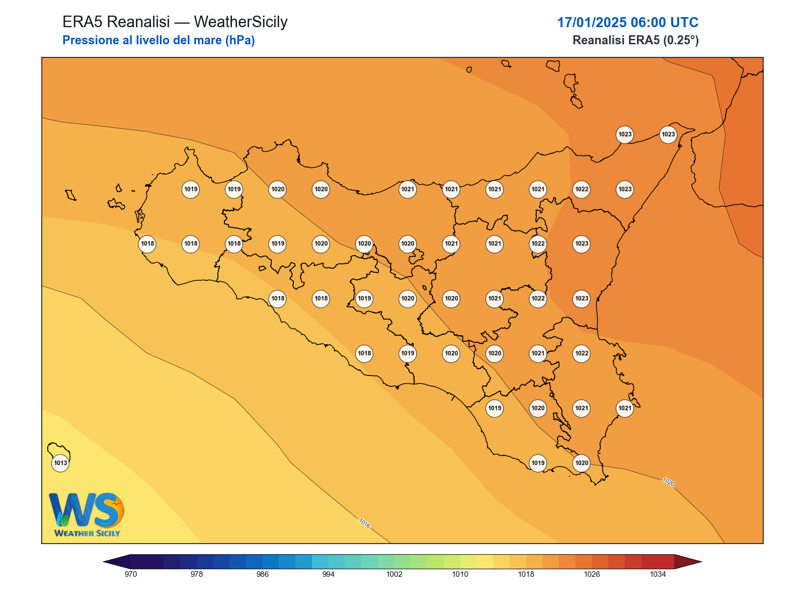 Pressione al livello del mare · 2025011706