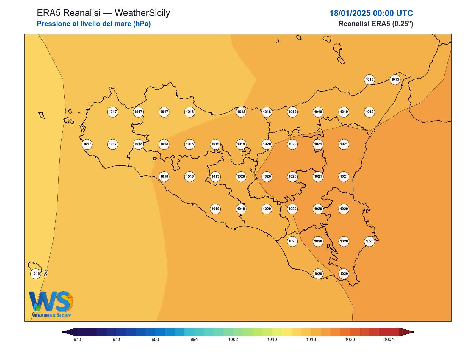 Pressione al livello del mare · 2025011800