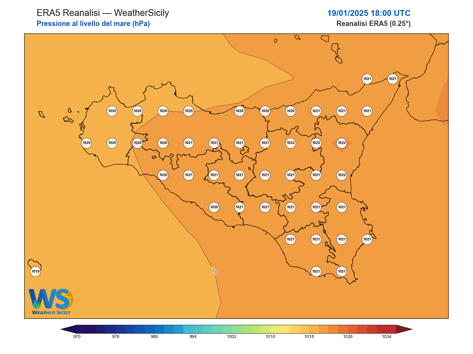 Pressione al livello del mare · 2025011918