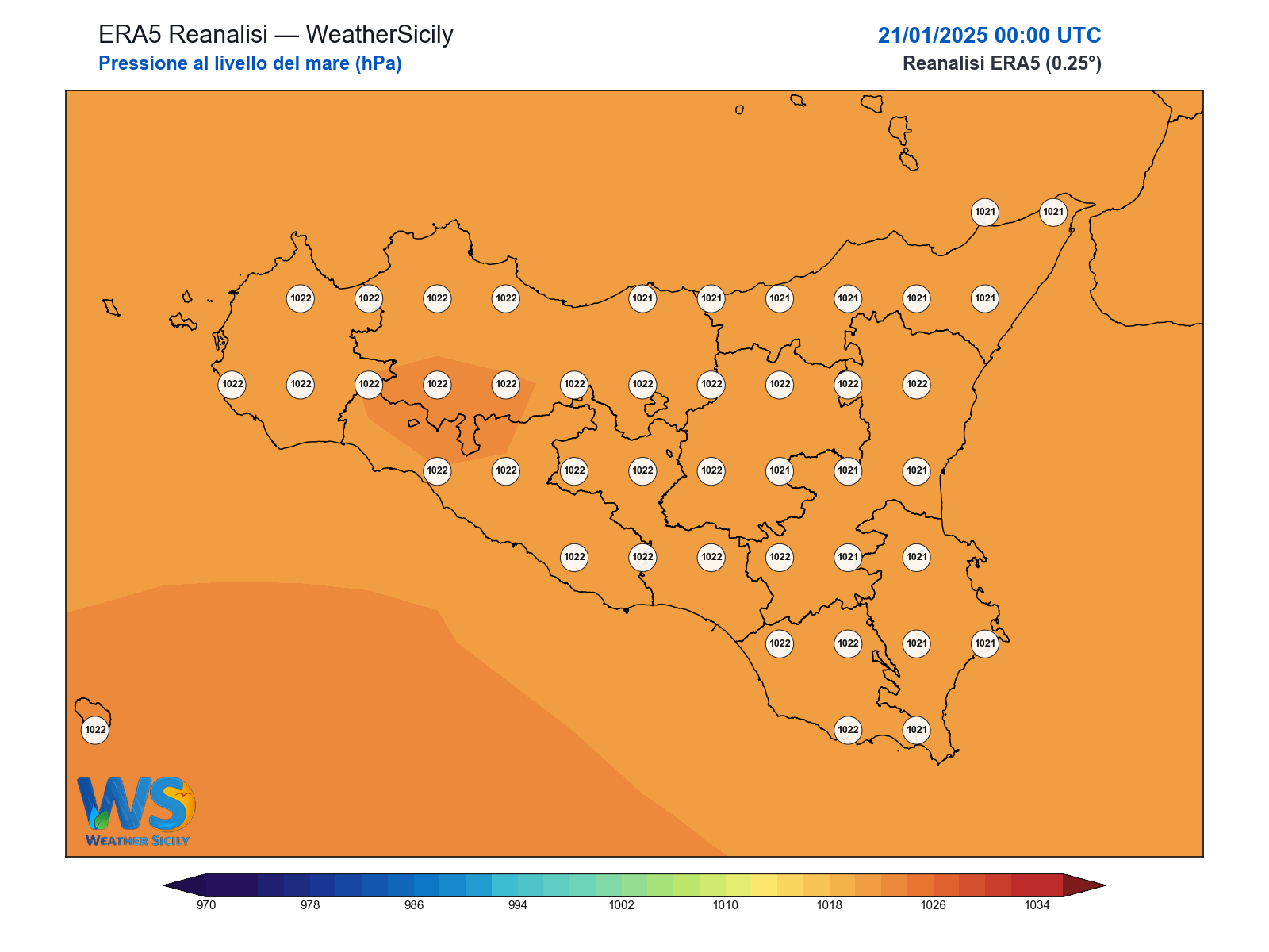 Pressione al livello del mare · 2025012100
