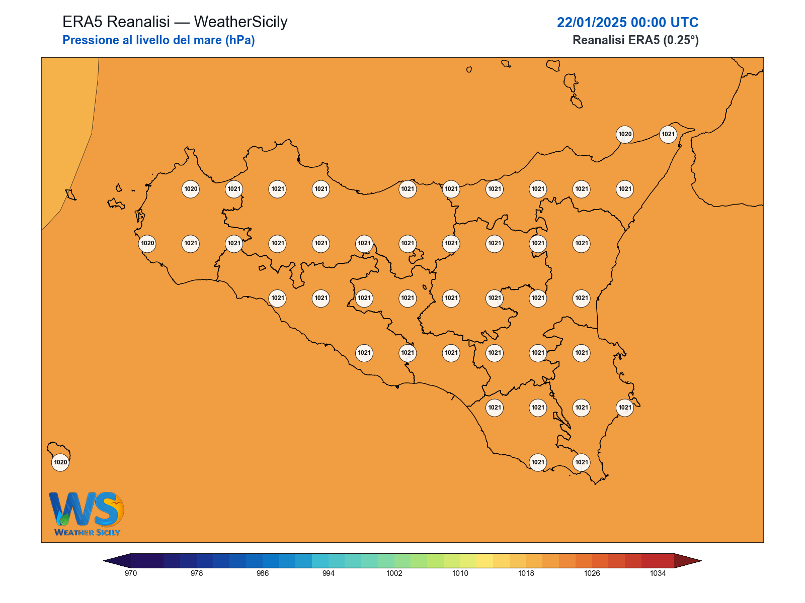 Pressione al livello del mare · 2025012200