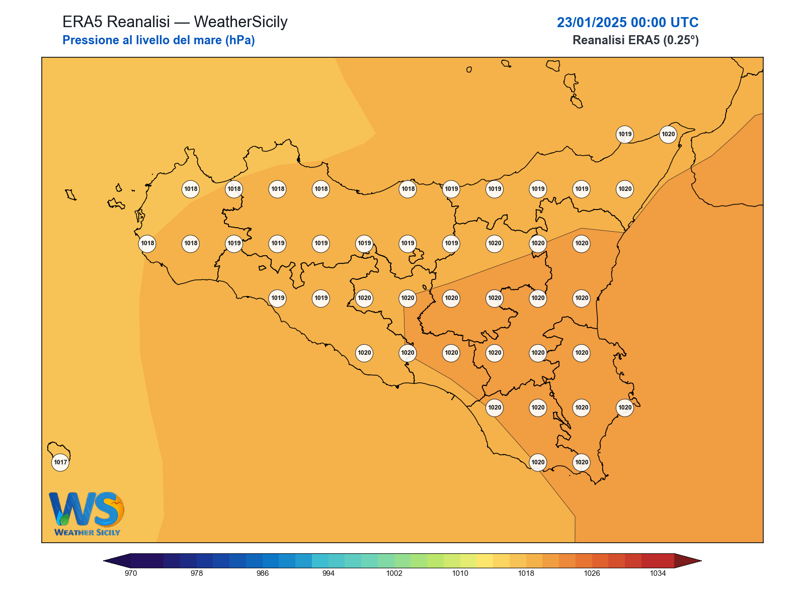 Pressione al livello del mare · 2025012300