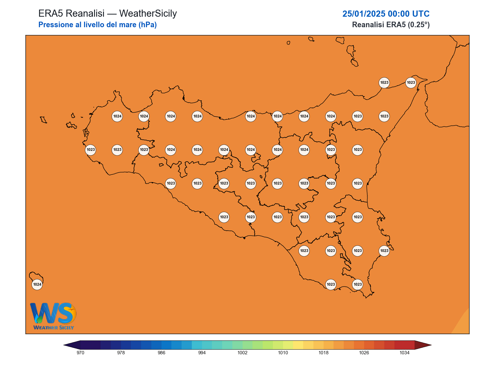 Pressione al livello del mare · 2025012500