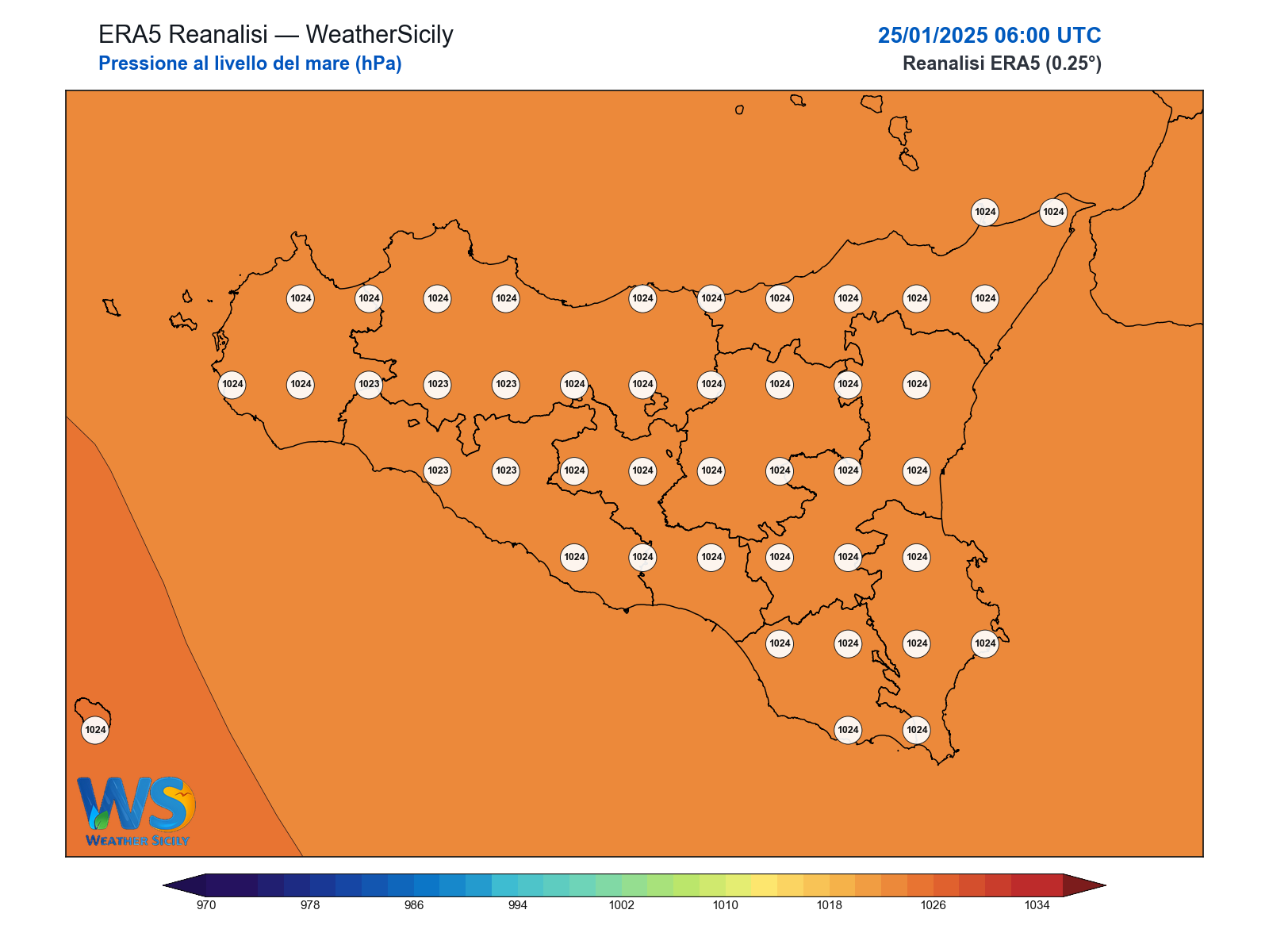Pressione al livello del mare · 2025012506