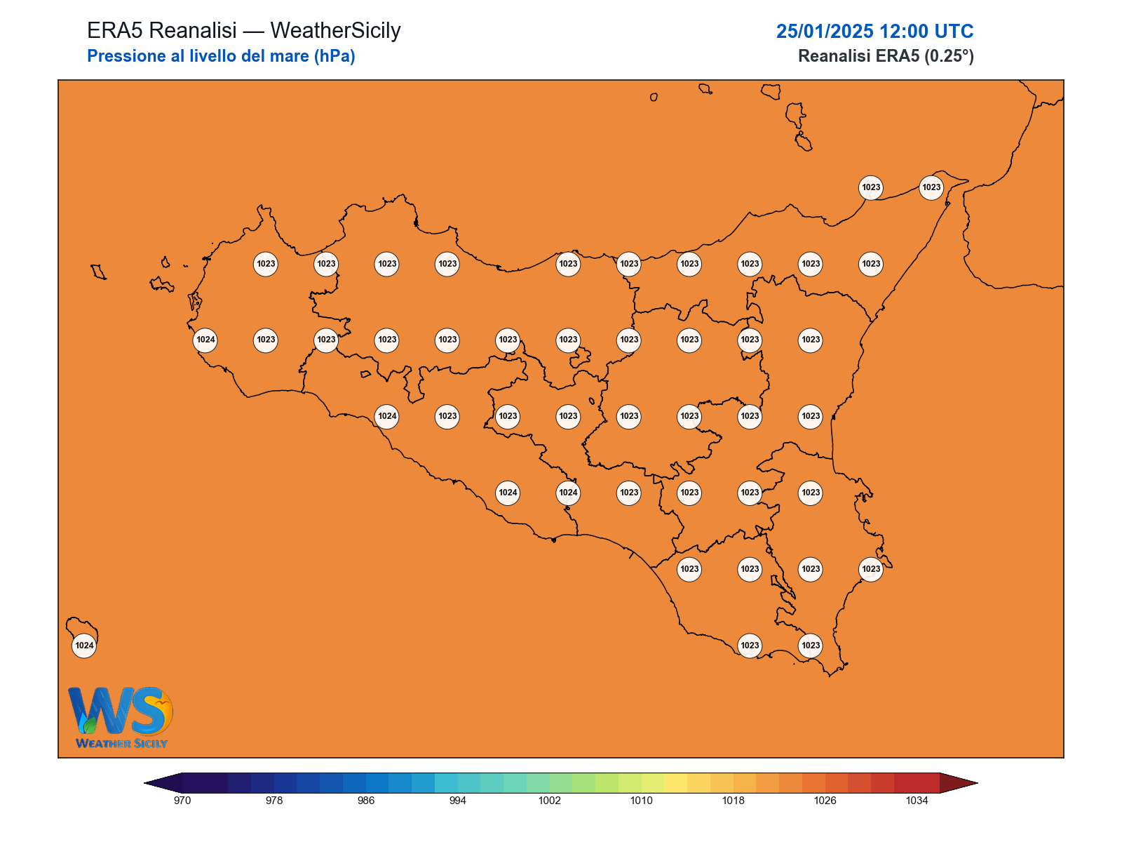 Pressione al livello del mare · 2025012512