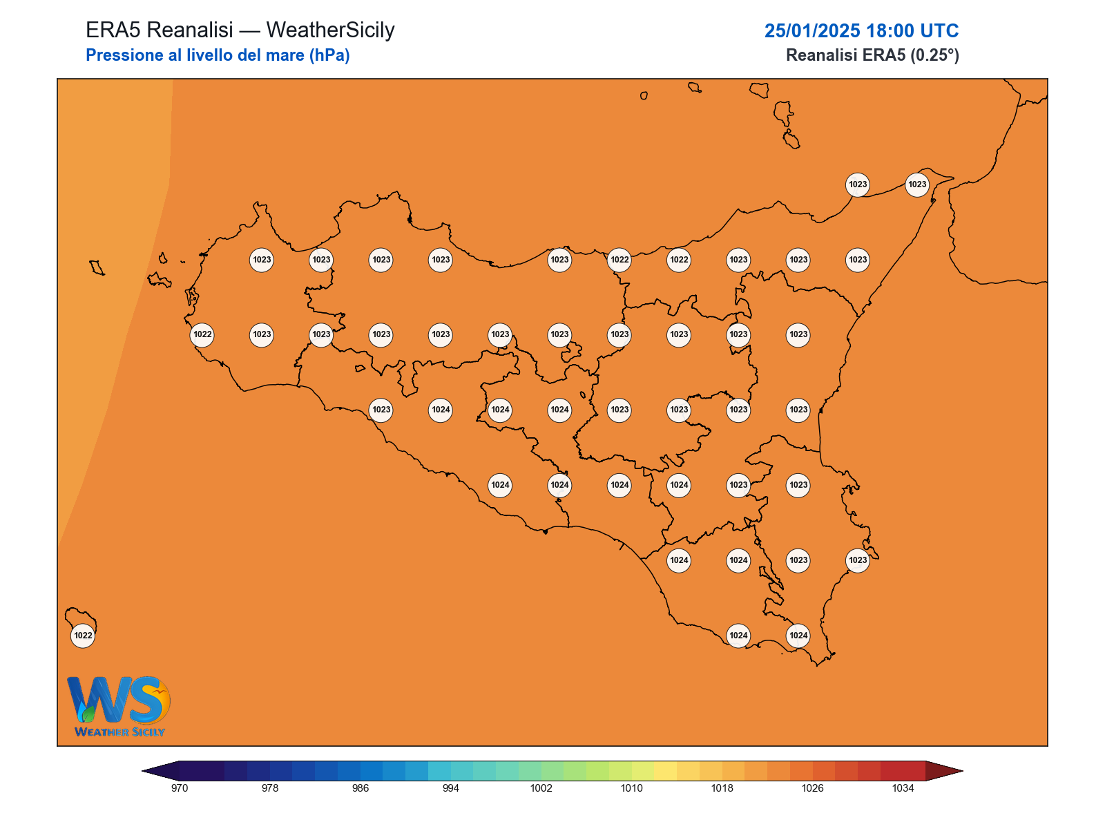Pressione al livello del mare · 2025012518
