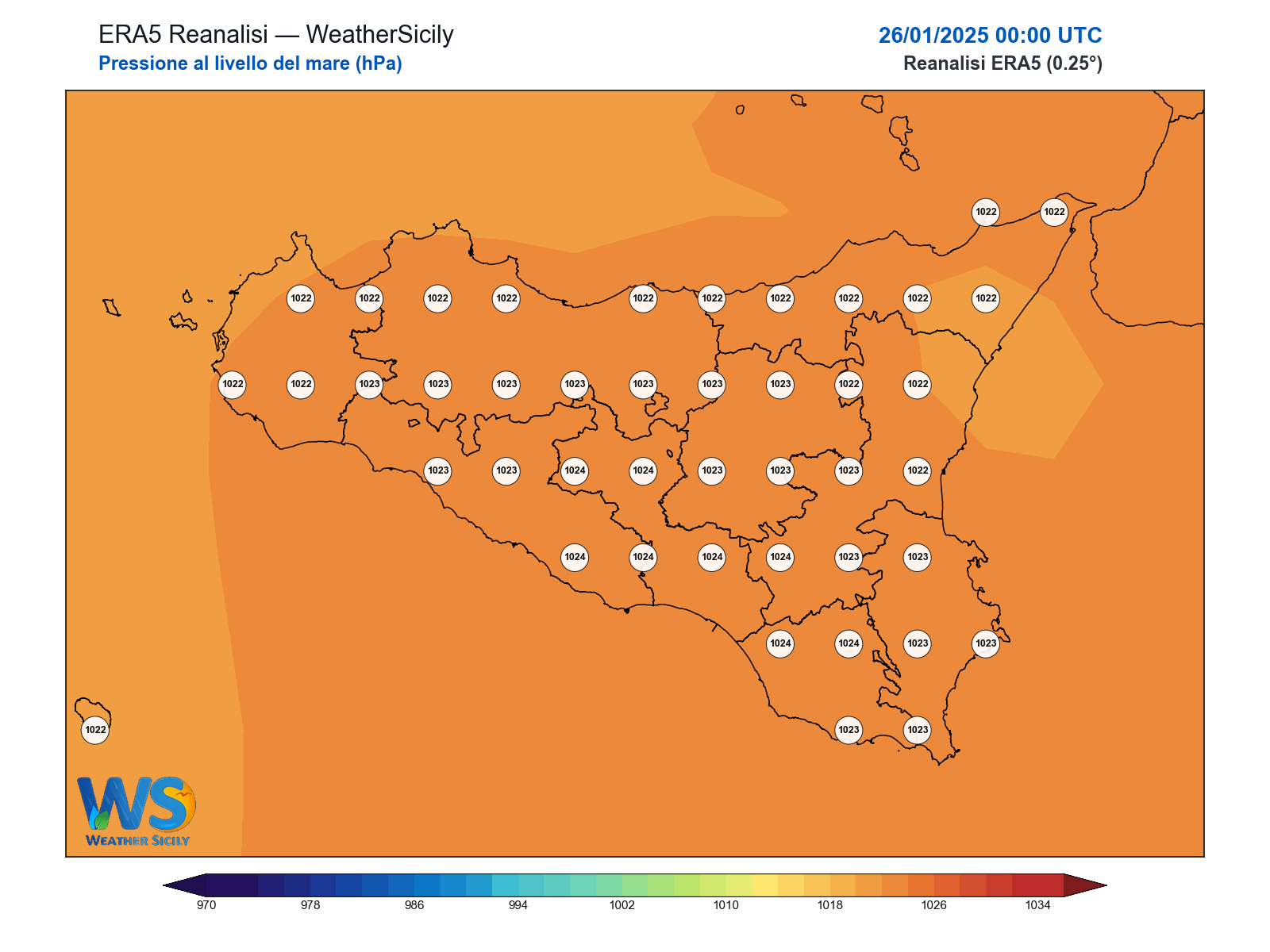 Pressione al livello del mare · 2025012600