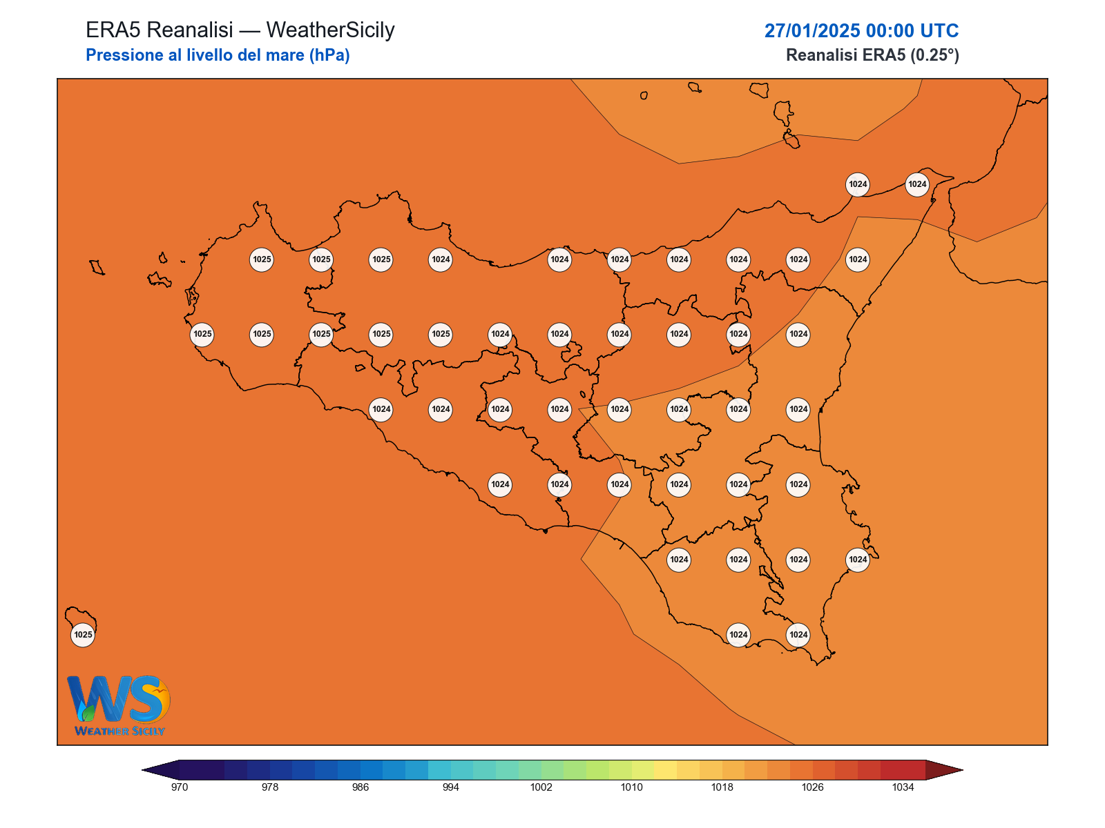 Pressione al livello del mare · 2025012700