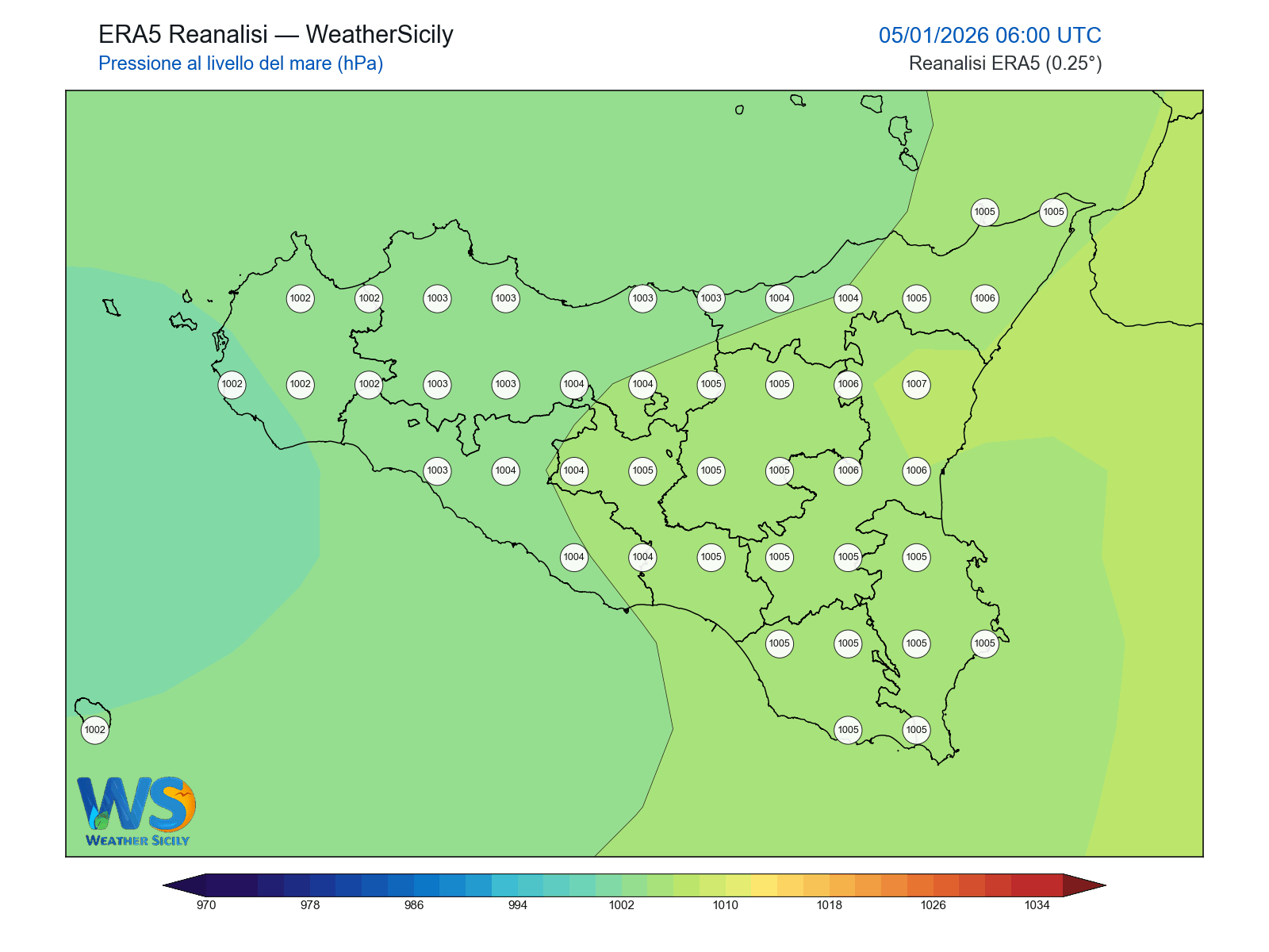Pressione al livello del mare · 2026010506