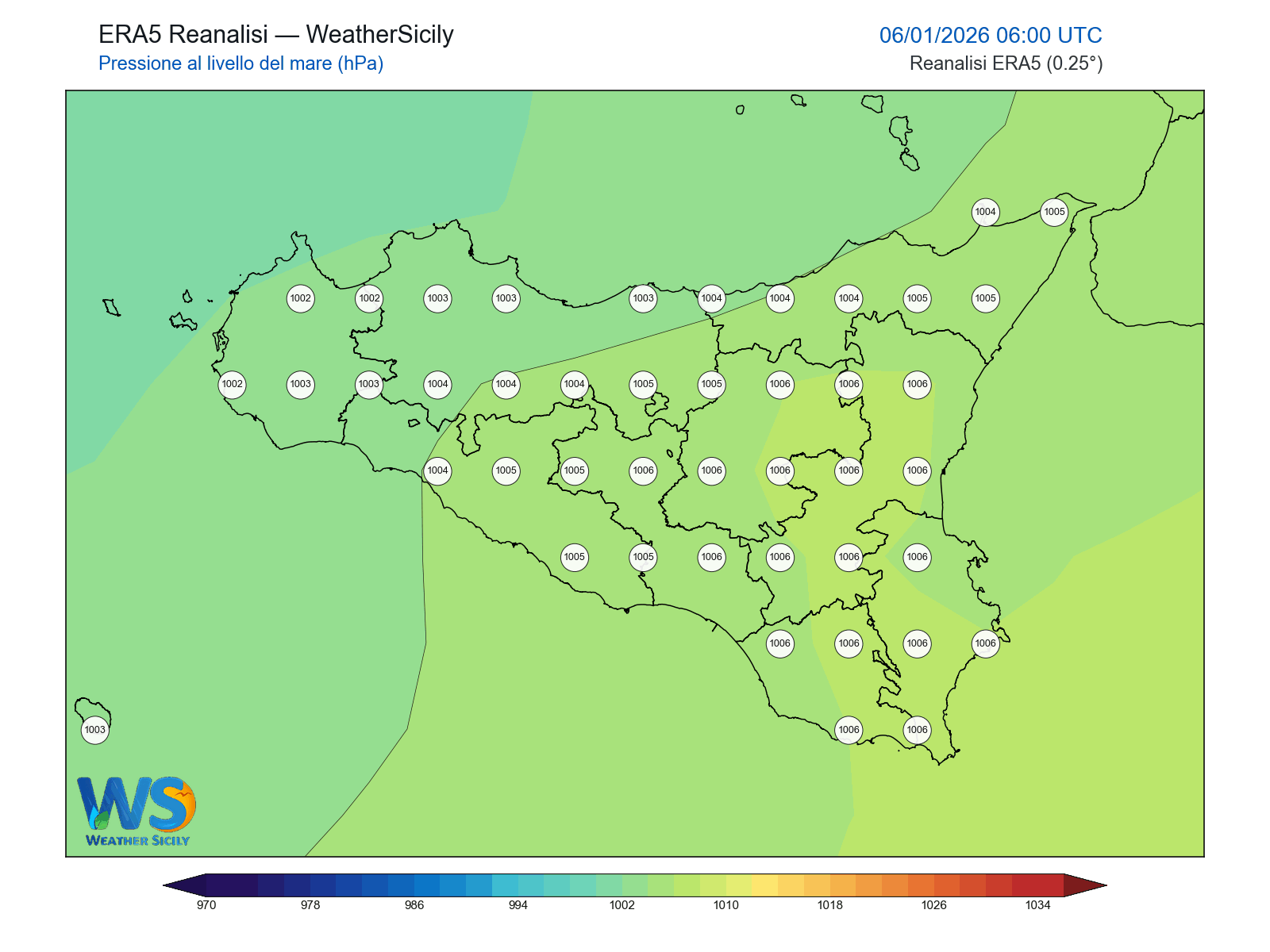 Pressione al livello del mare · 2026010606