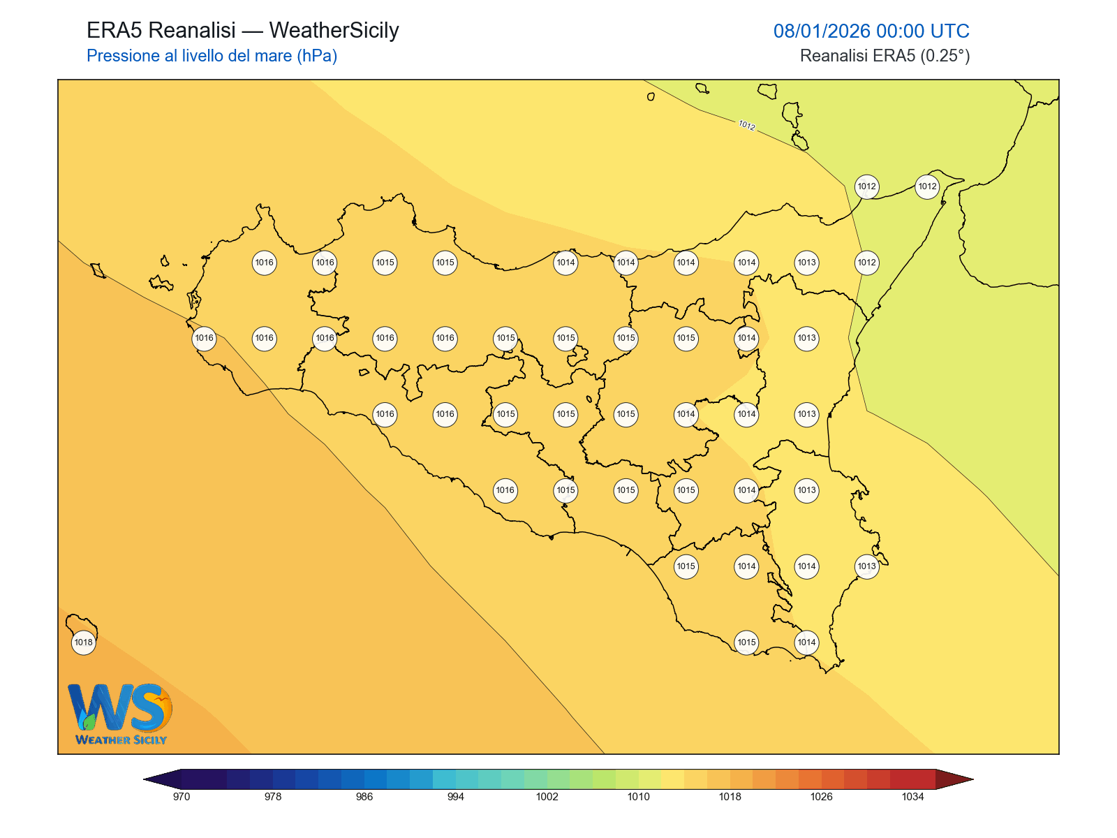 Pressione al livello del mare · 2026010800