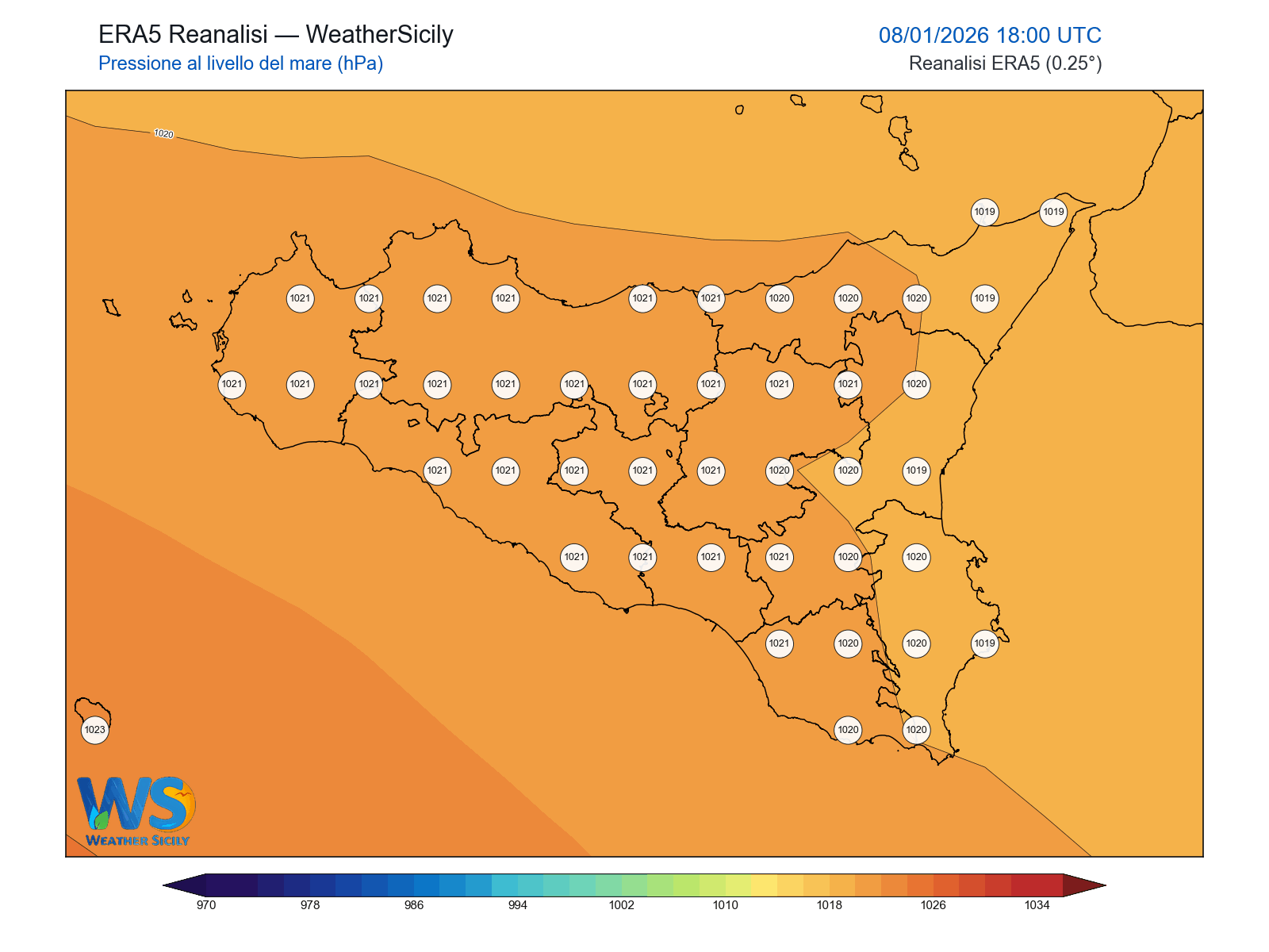 Pressione al livello del mare · 2026010818