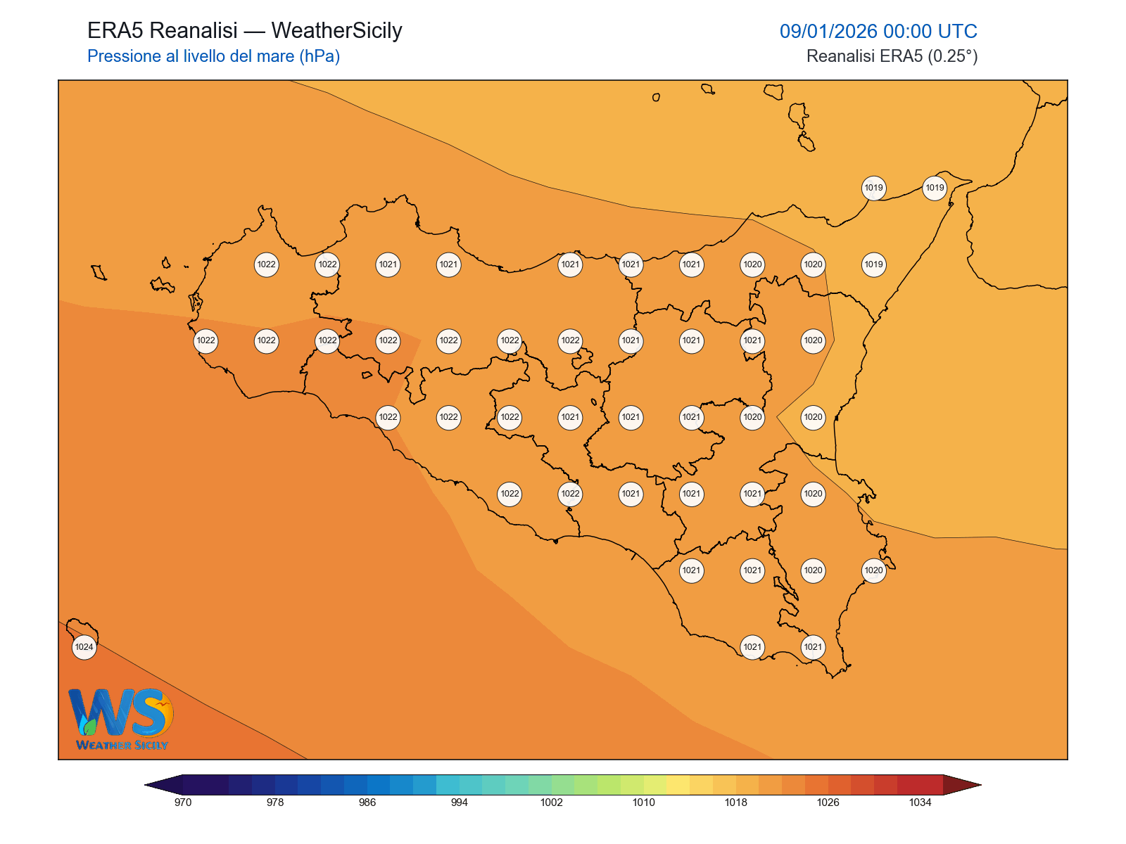 Pressione al livello del mare · 2026010900