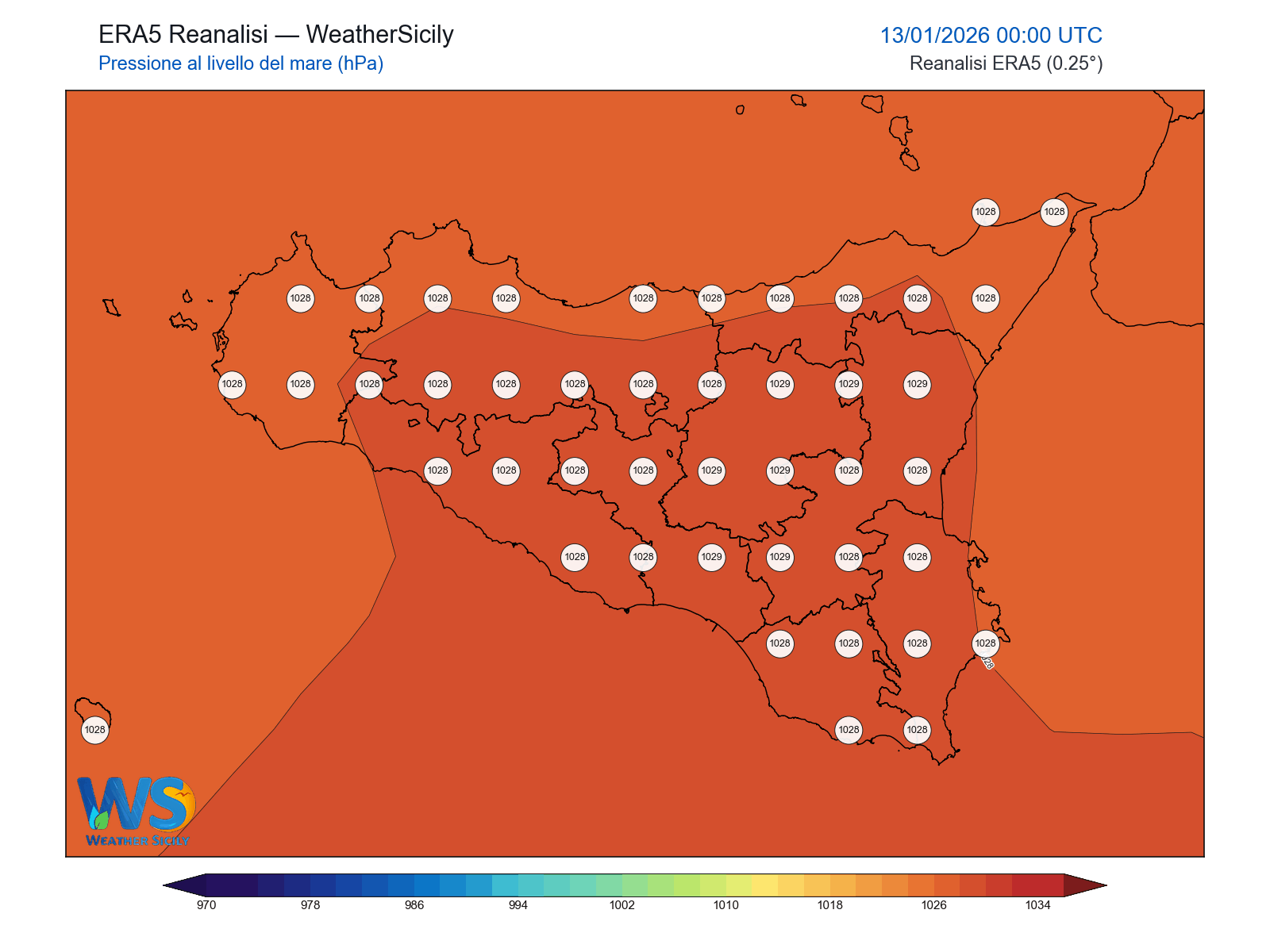 Pressione al livello del mare · 2026011300