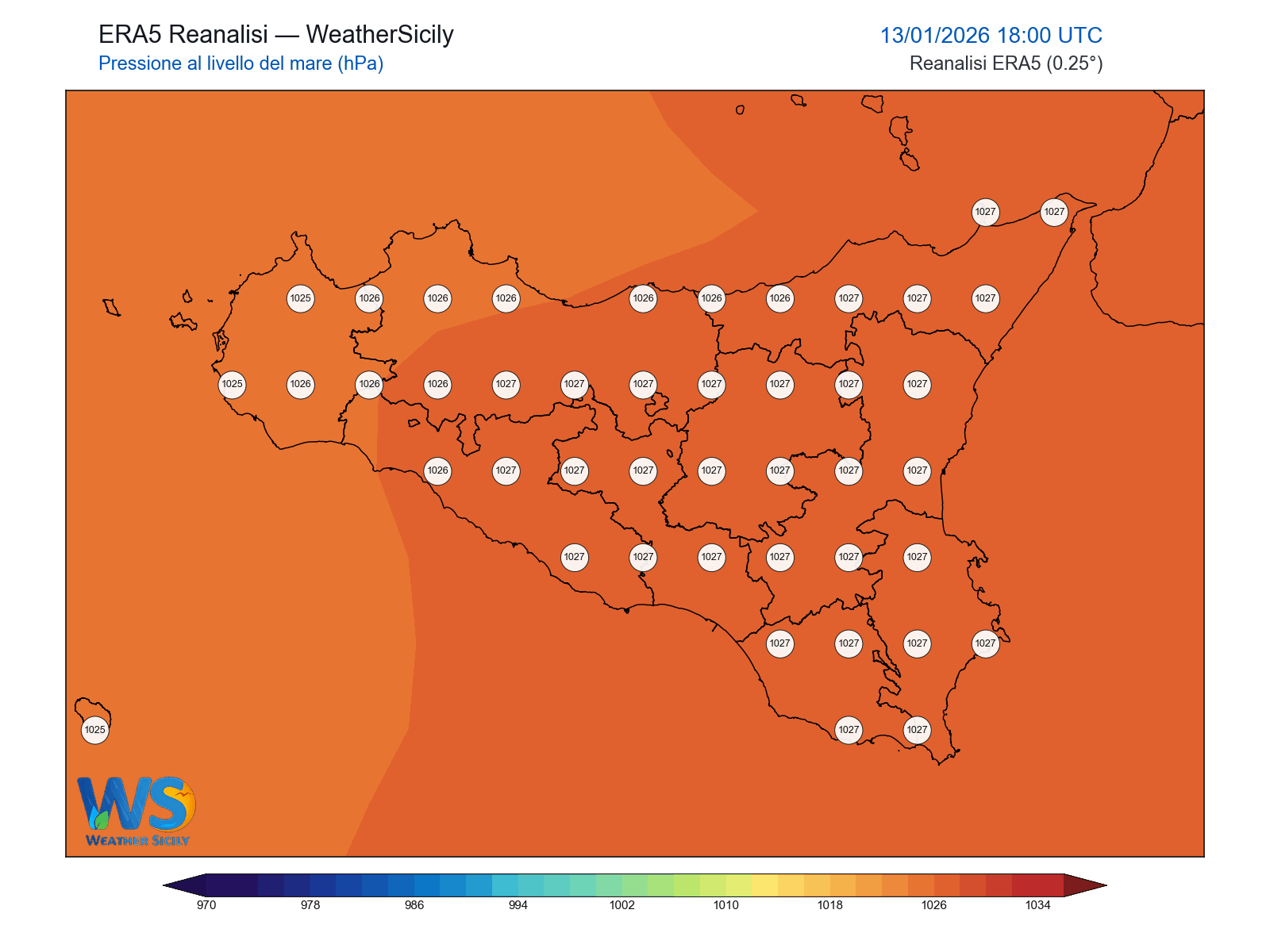 Pressione al livello del mare · 2026011318