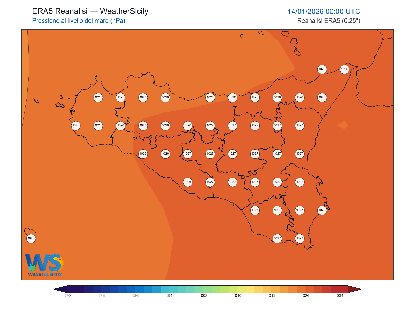 Pressione al livello del mare · 2026011400