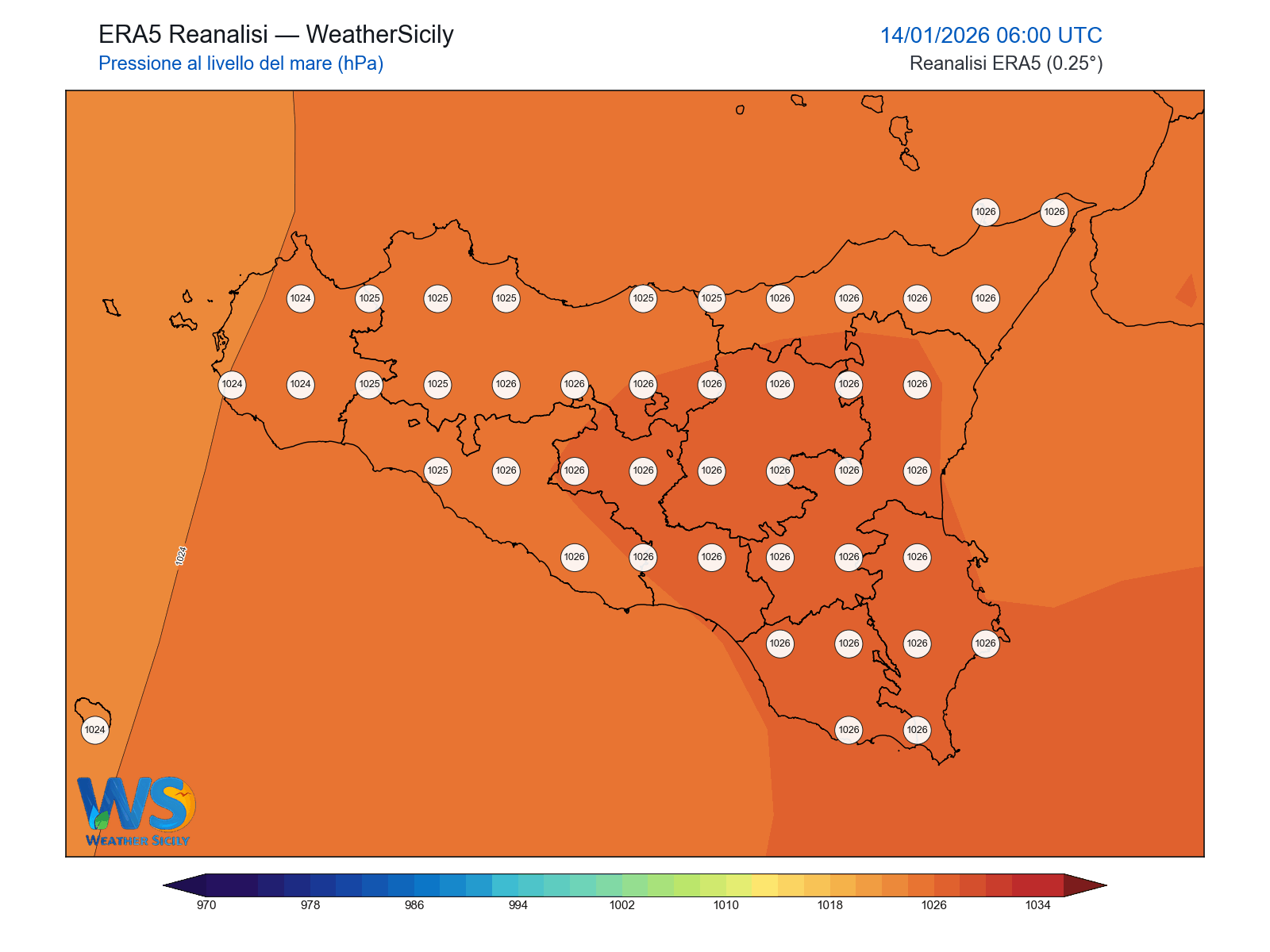Pressione al livello del mare · 2026011406