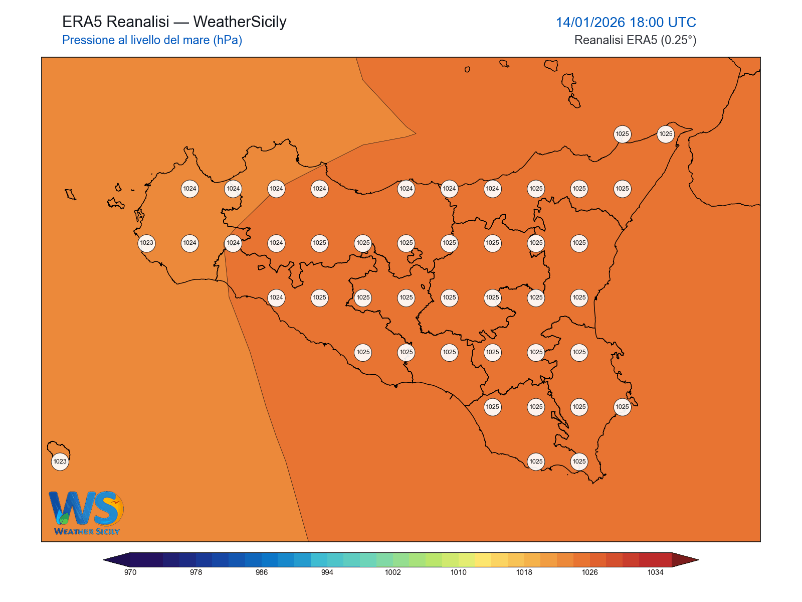 Pressione al livello del mare · 2026011418