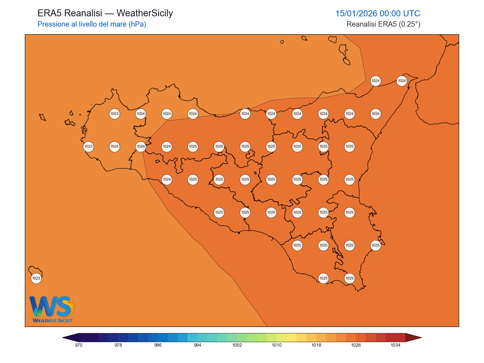 Pressione al livello del mare · 2026011500