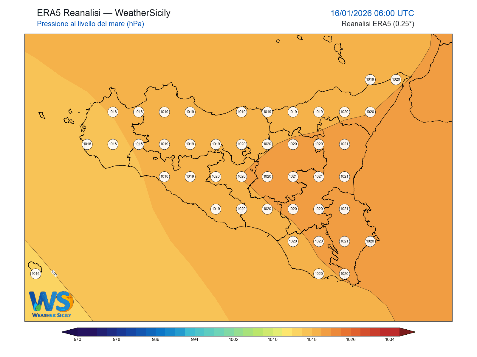 Pressione al livello del mare · 2026011606