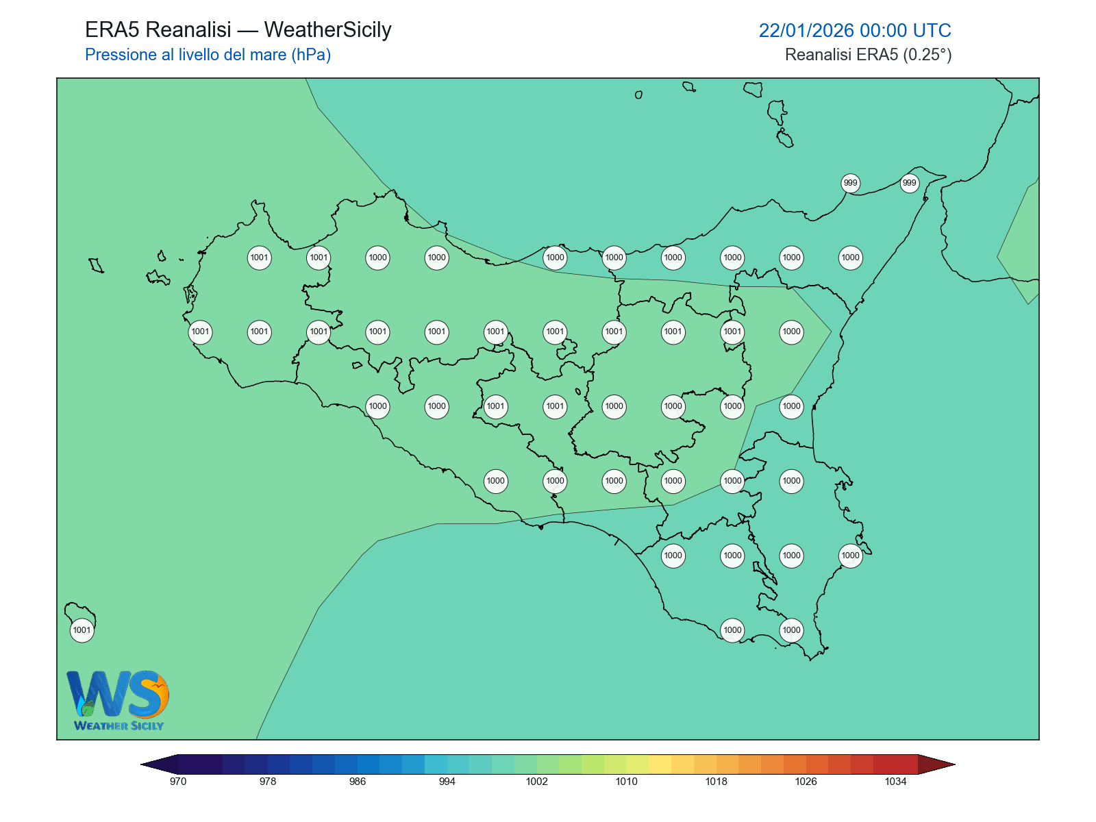 Pressione al livello del mare · 2026012200