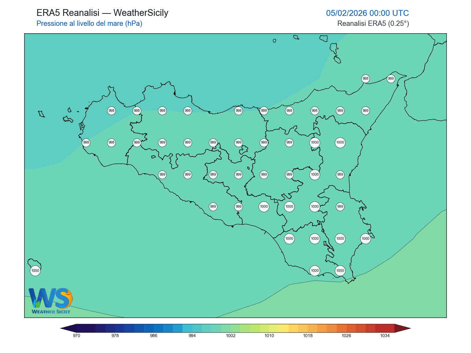 Pressione al livello del mare · 2026020500