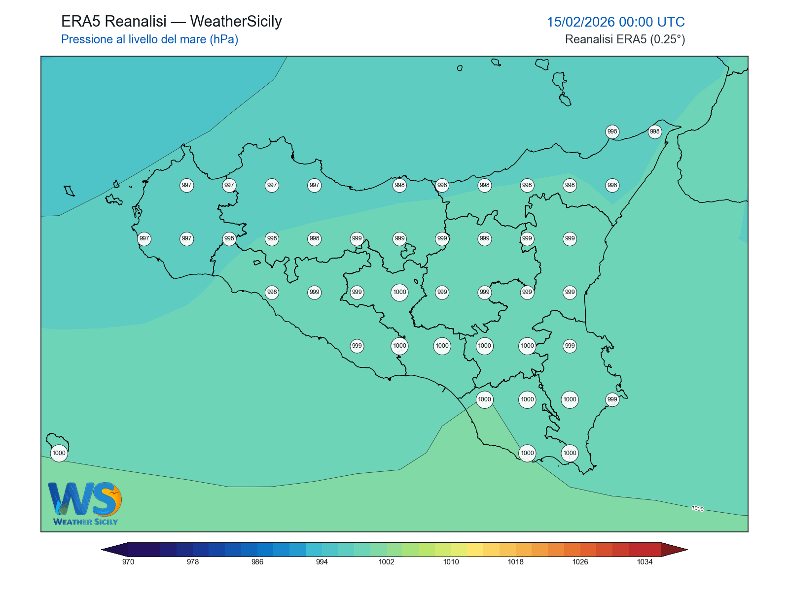 Pressione al livello del mare · 2026021500