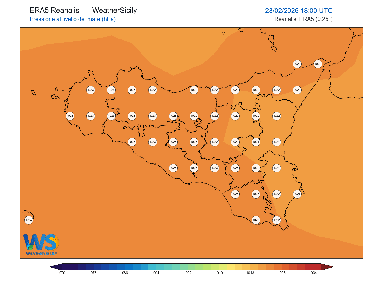 Pressione al livello del mare · 2026022318