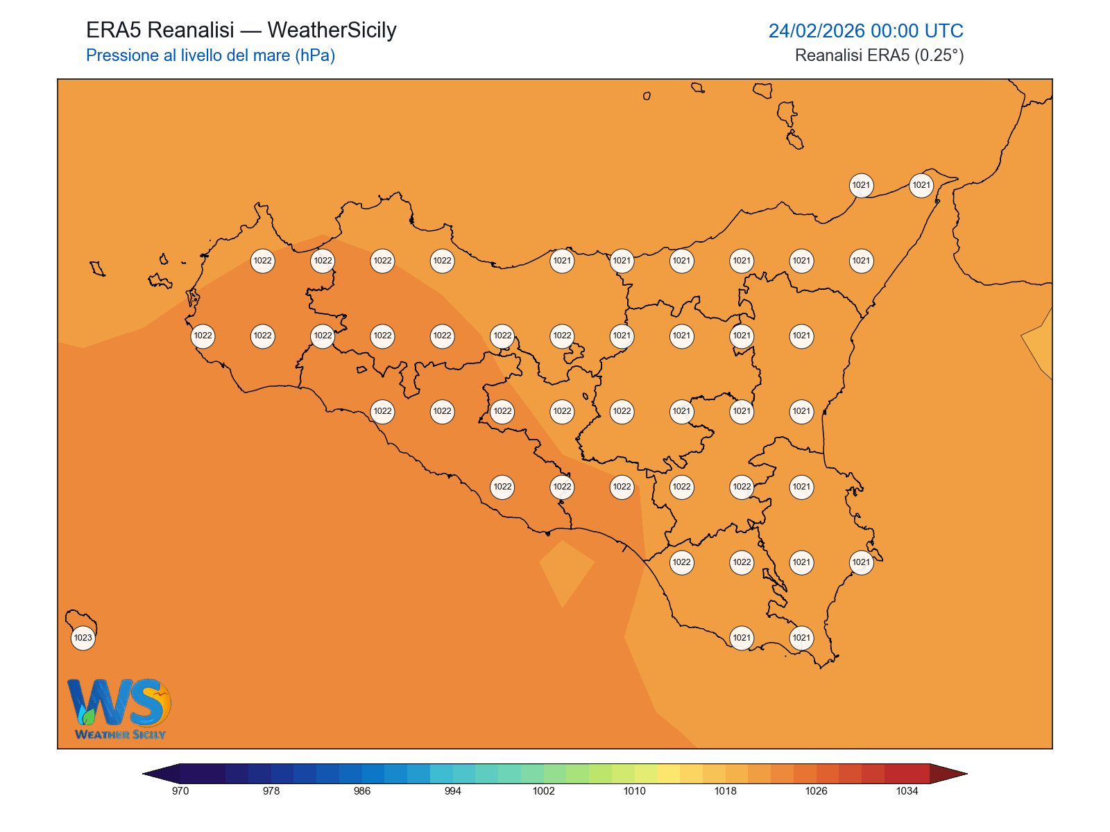 Pressione al livello del mare · 2026022400