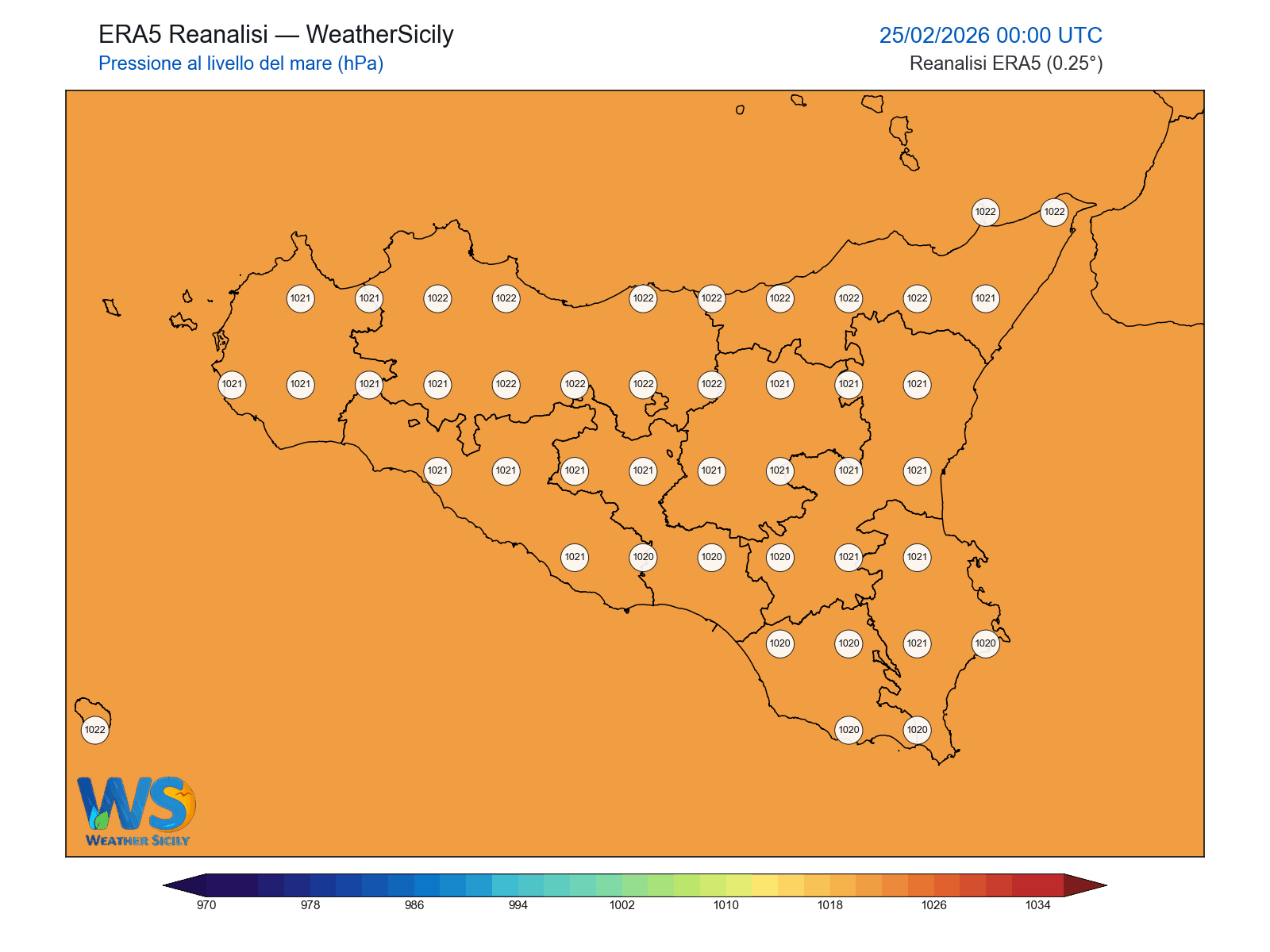 Pressione al livello del mare · 2026022500