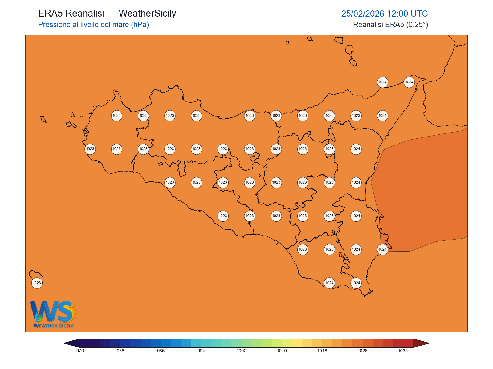 Pressione al livello del mare · 2026022512