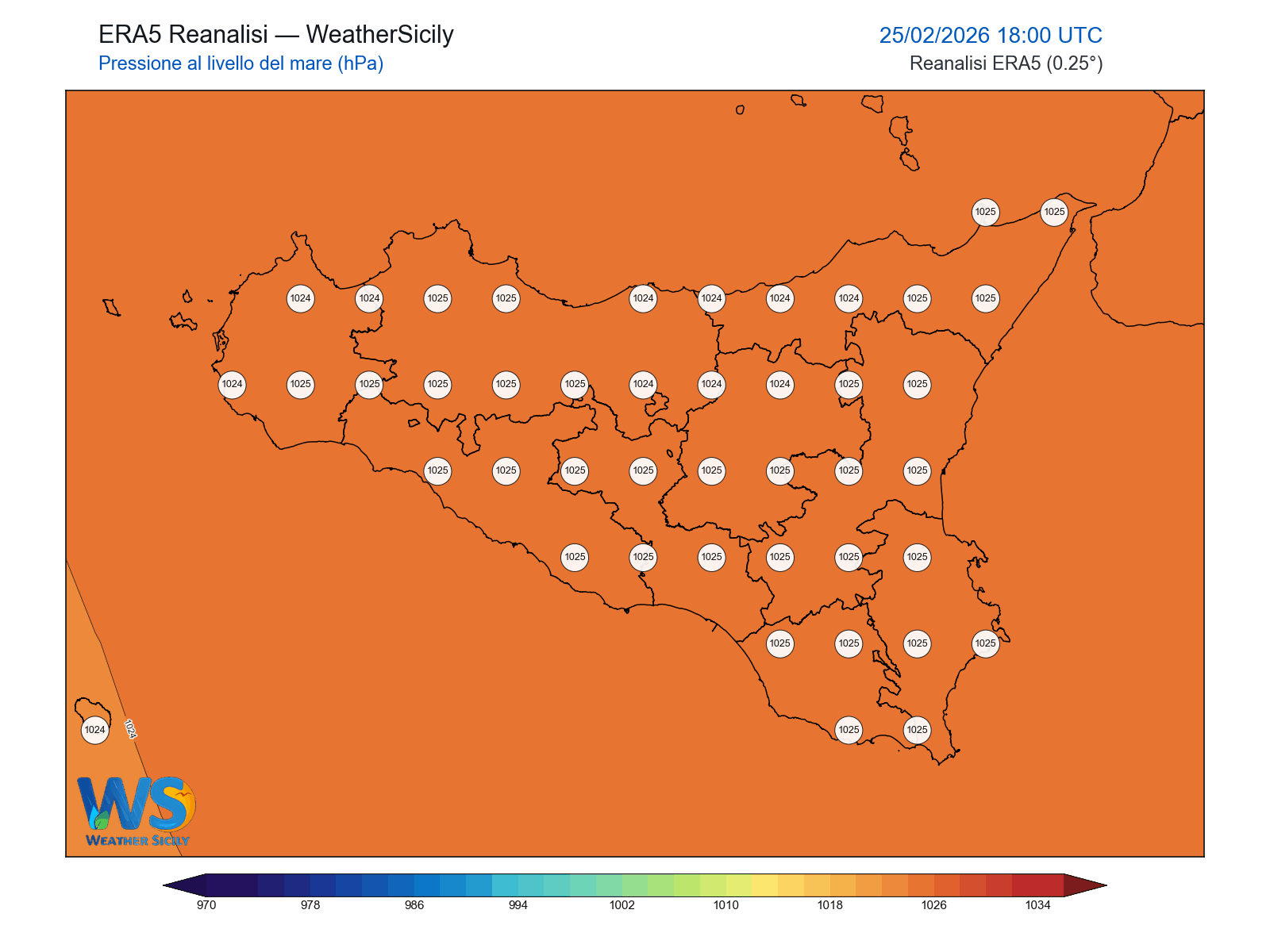 Pressione al livello del mare · 2026022518