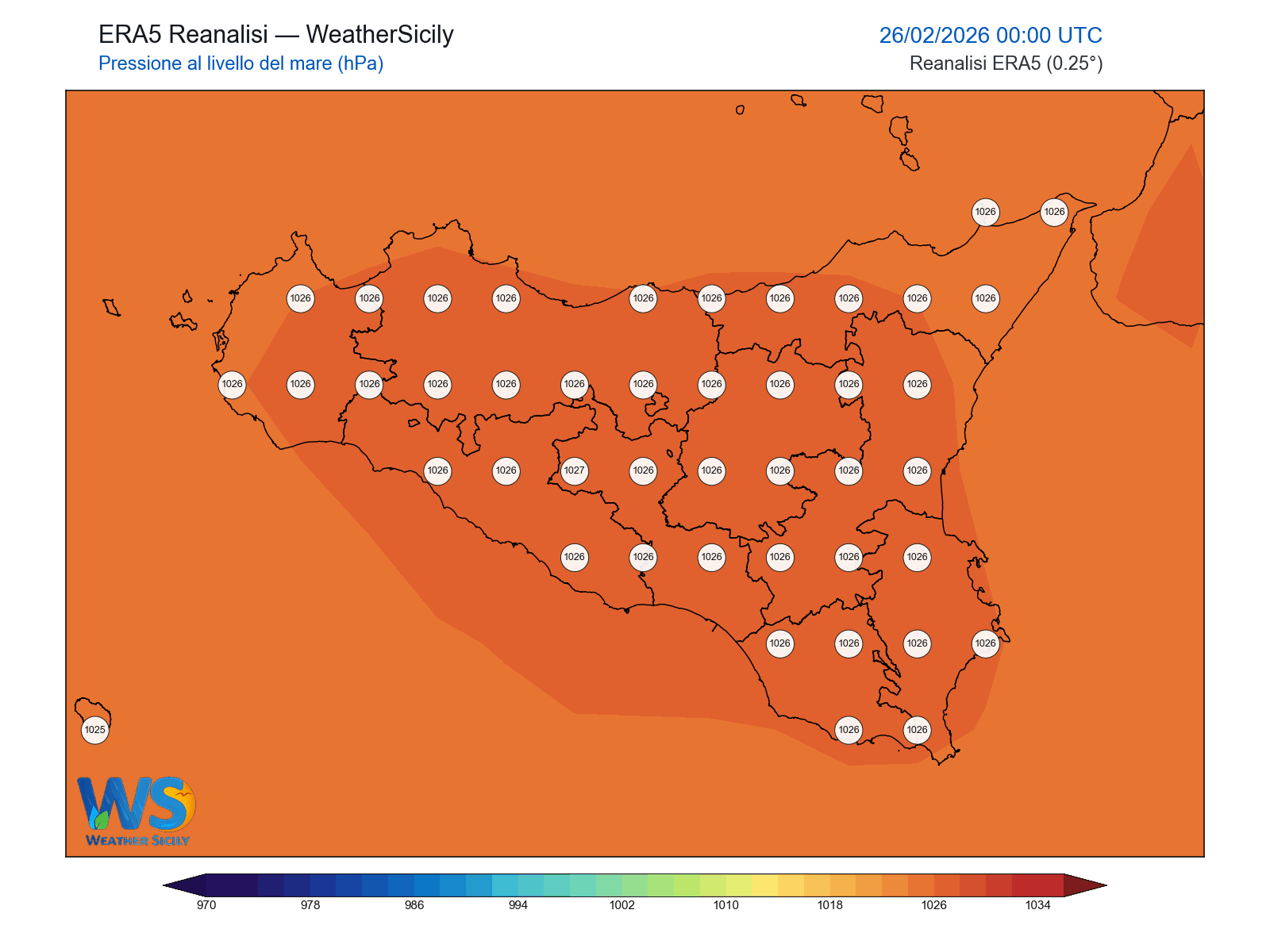 Pressione al livello del mare · 2026022600