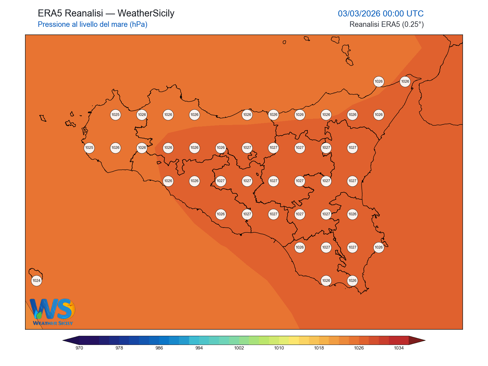 Pressione al livello del mare · 2026030300