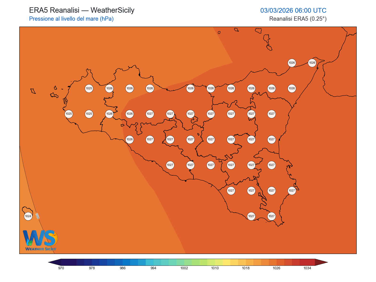 Pressione al livello del mare · 2026030306