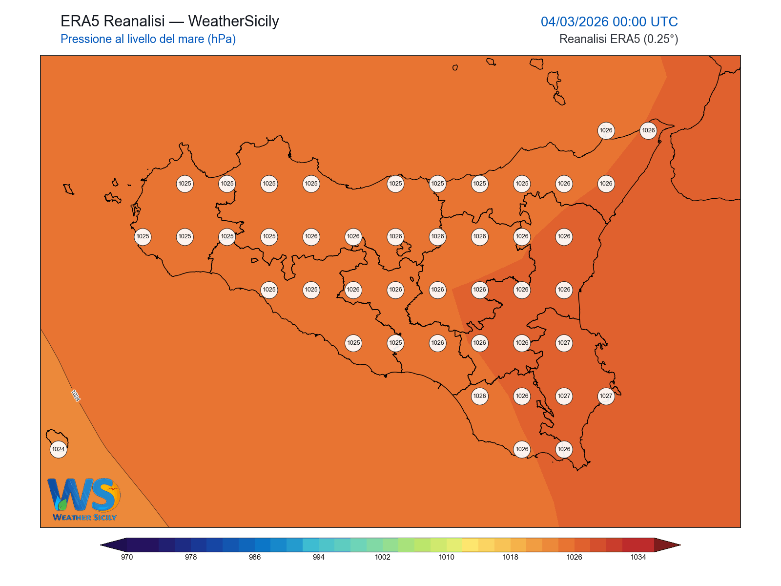 Pressione al livello del mare · 2026030400