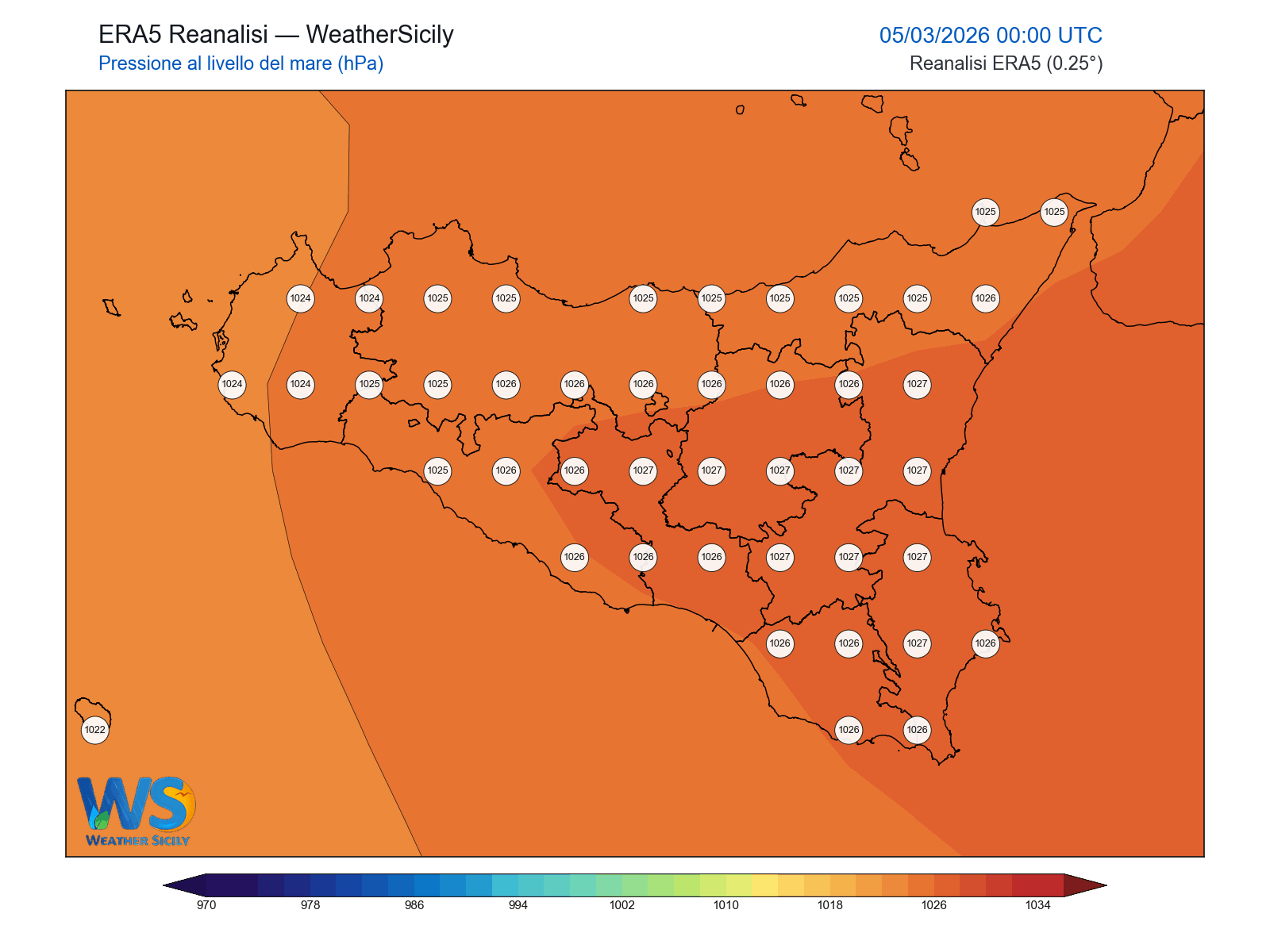 Pressione al livello del mare · 2026030500