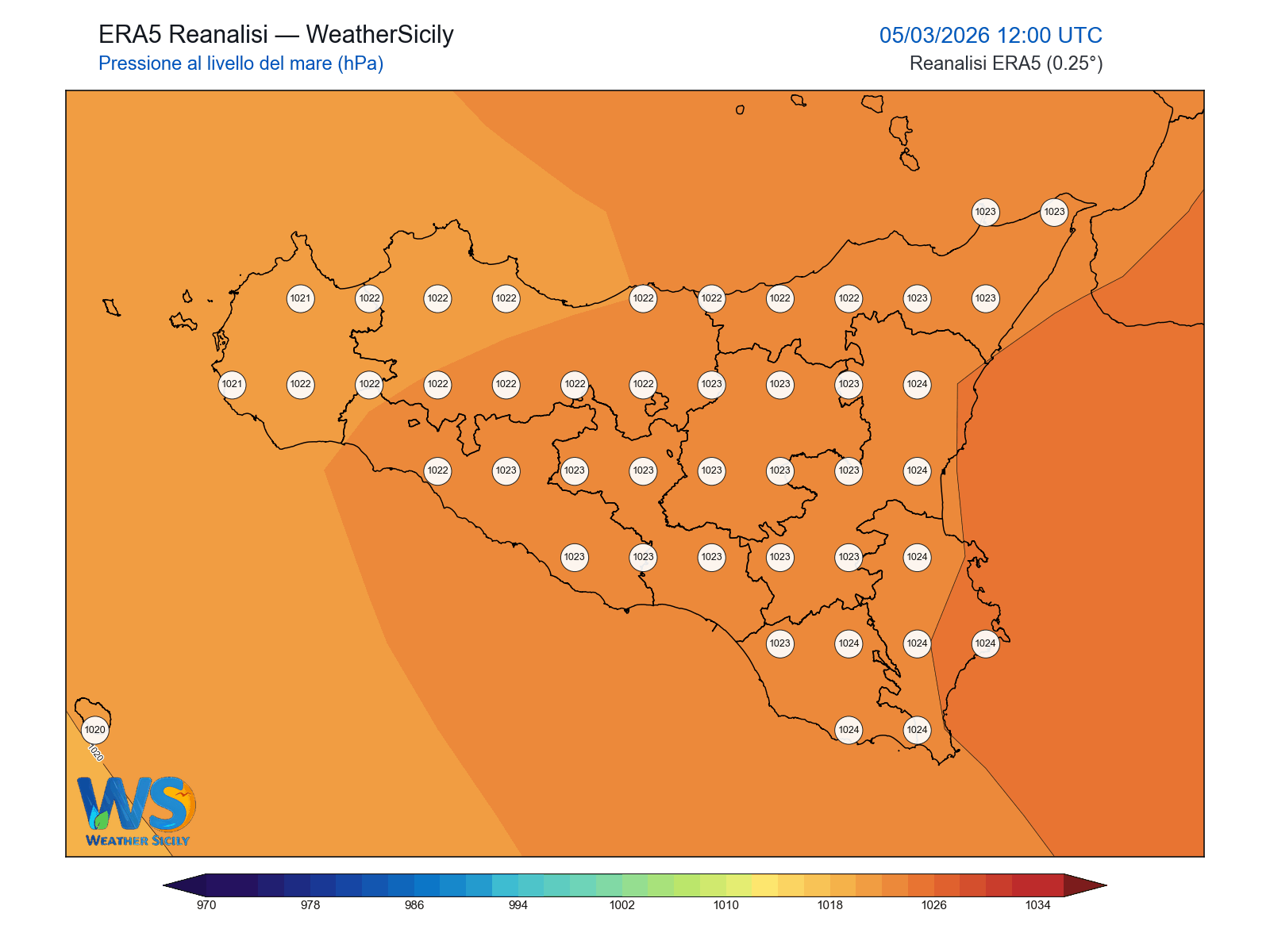 Pressione al livello del mare · 2026030512