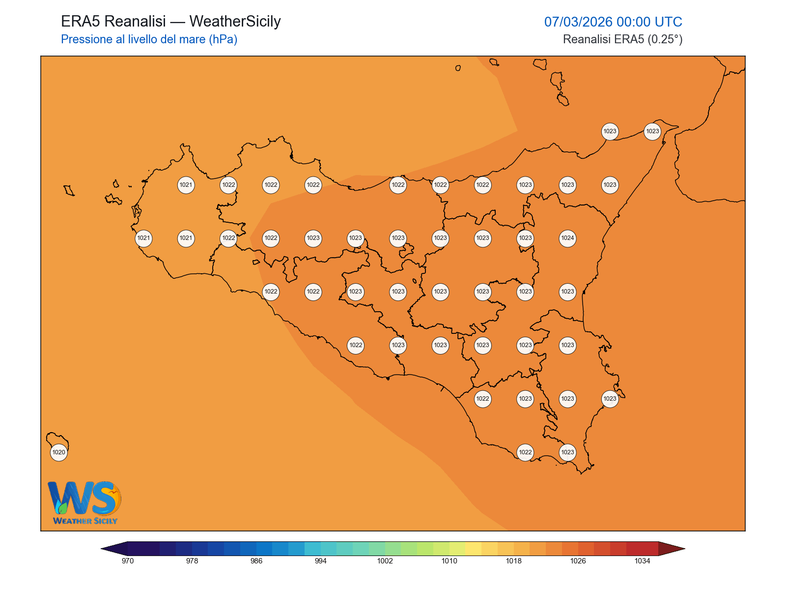 Pressione al livello del mare · 2026030700