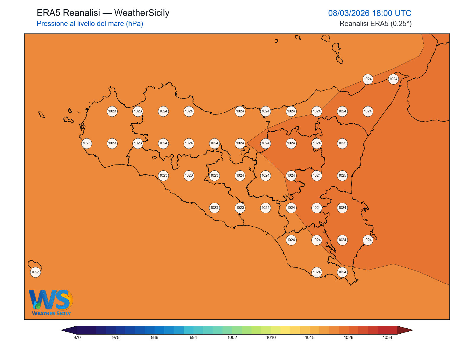 Pressione al livello del mare · 2026030818