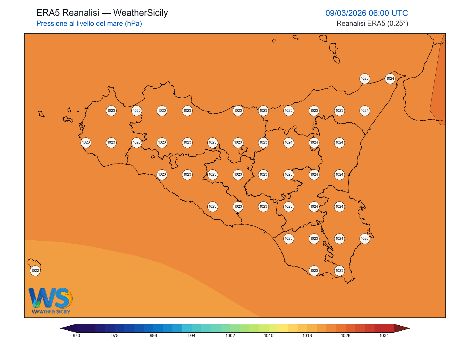 Pressione al livello del mare · 2026030906